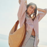 RAFFIA HOBO DROP BAG NATURAL & CARAMEL