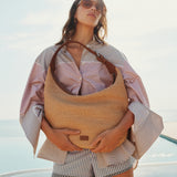 RAFFIA HOBO DROP BAG NATURAL & CARAMEL